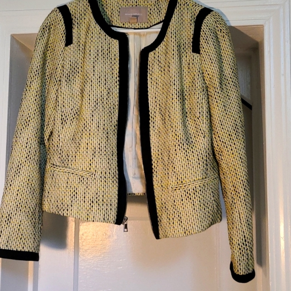 Banana Republic yellow/black tweed Top